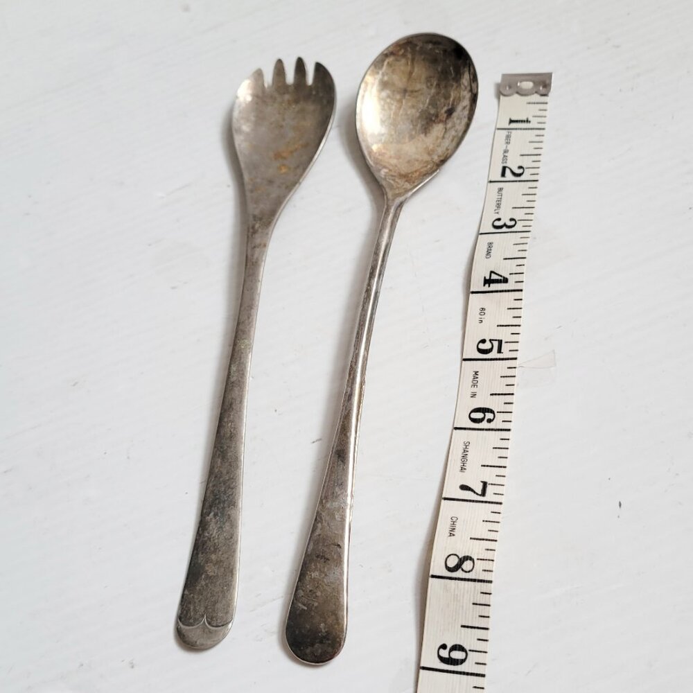 2pc Vintage Salad Serving 9" Long Spoon & Fork Silver Plated ~Made in England